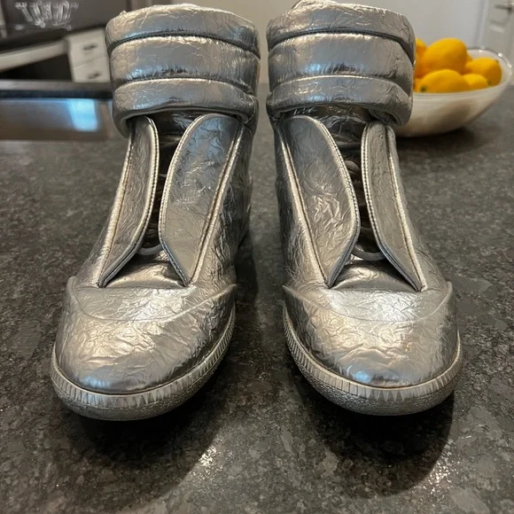 Maison Margiela Silver Foil High Top Sneakers - Picture 5 of 5
